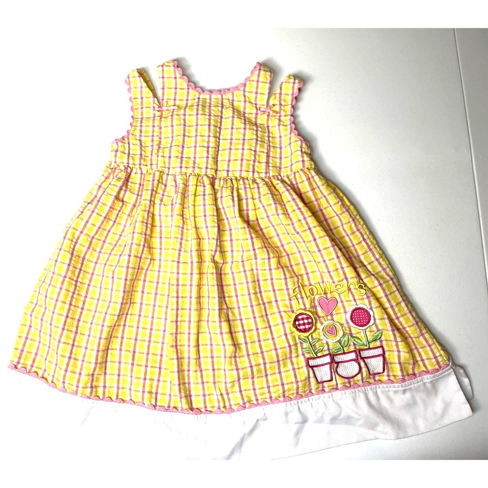 Vintage Samara Girl's Dress Plaid Yellow‎ Embroidered Flowers Cottagecore Size 6